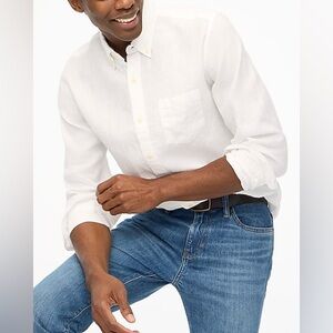 NWT J Crew Factory Slim linen-blend button-down shirt, Size Small, White